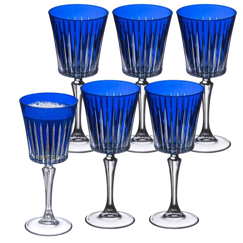 Barski Blue Crystal Wine Goblets Set of 6