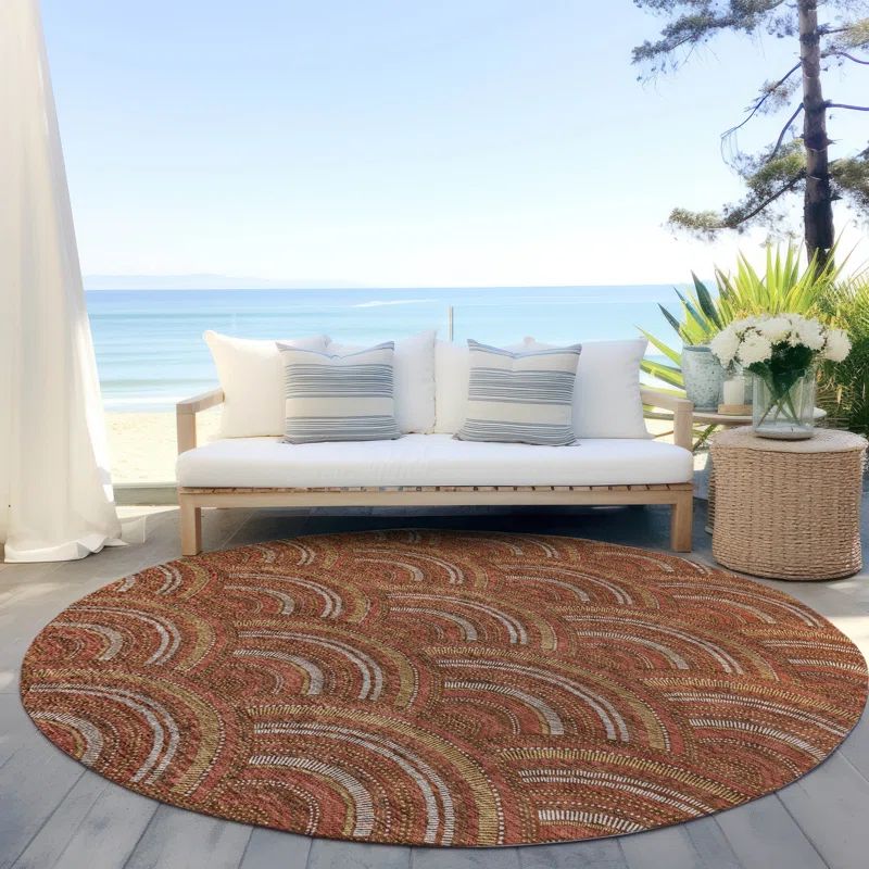 Paprika Round 8 ft Synthetic Easy Care Washable Rug