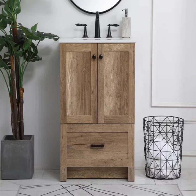 Natural Oak 24" Single Bathroom Vanity with Porcelain Sink