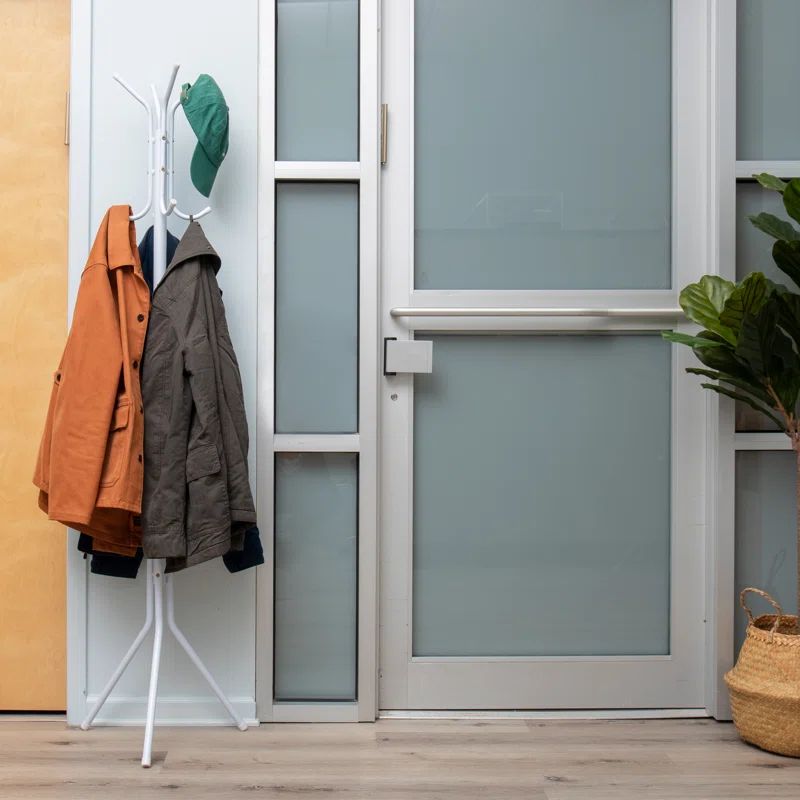 White Metal Floor-Standing Coat Rack with Umbrella Stand