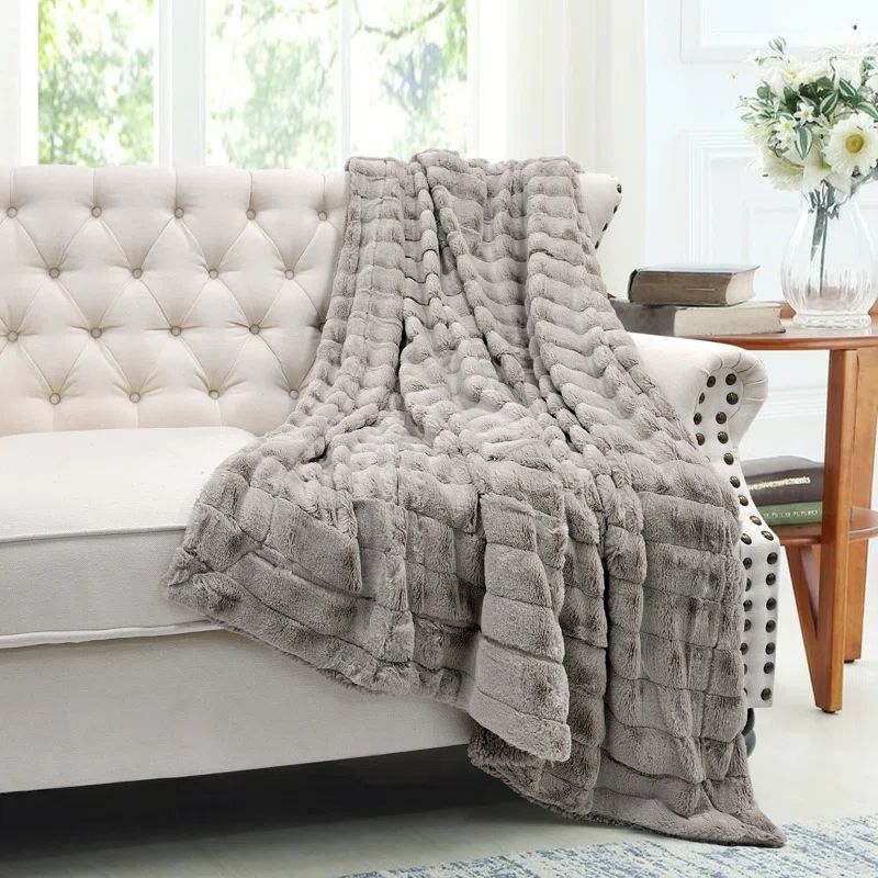Tile Blue Faux Fur Sherpa Throw Blanket, 50" x 60"