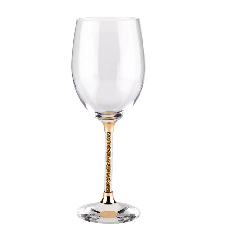 Elegant Gold Crystal-Filled Stem Wine Glass Set of 6