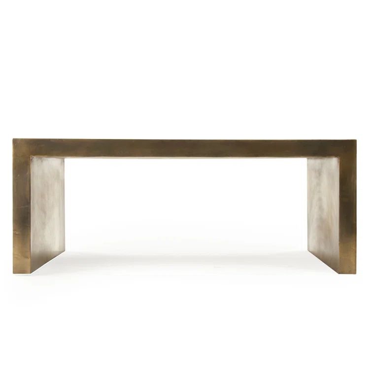 Distressed Gold Rectangular Metal Coffee Table with Storage