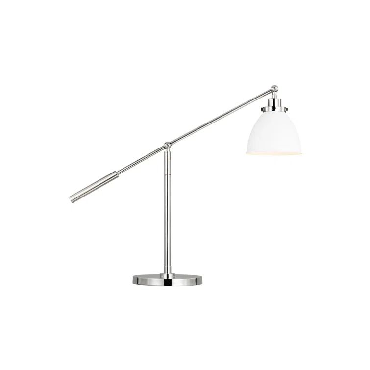 Wellfleet Adjustable Dome Desk Lamp in Matte White and Burnished Brass