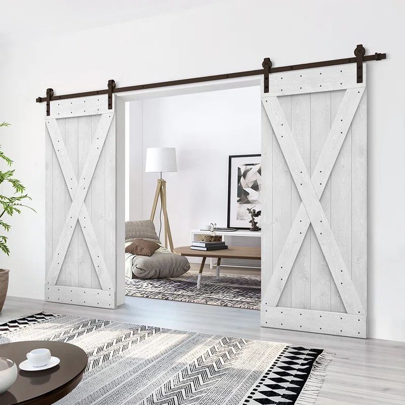 Classic White Solid Pine Wood Barn Door Kit with Oil Rubbed Bronze Hardware