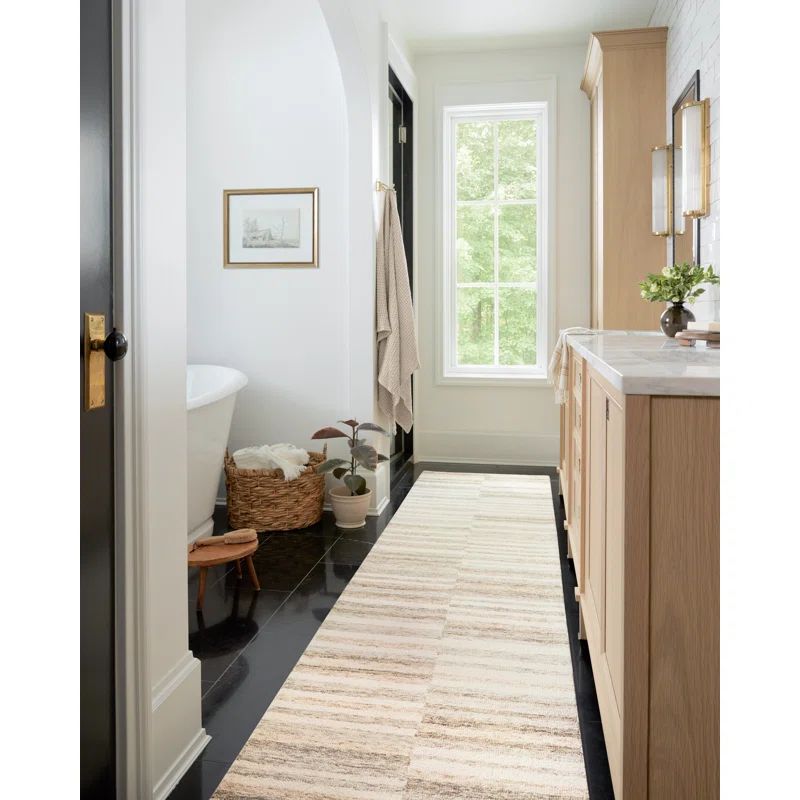 Ivory Stripe High Pile Hand-Tufted Wool Area Rug, 7'9" x 9'9"