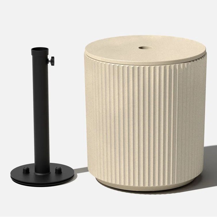Sand Concrete-Plastic Outdoor Side Table with Umbrella Hole