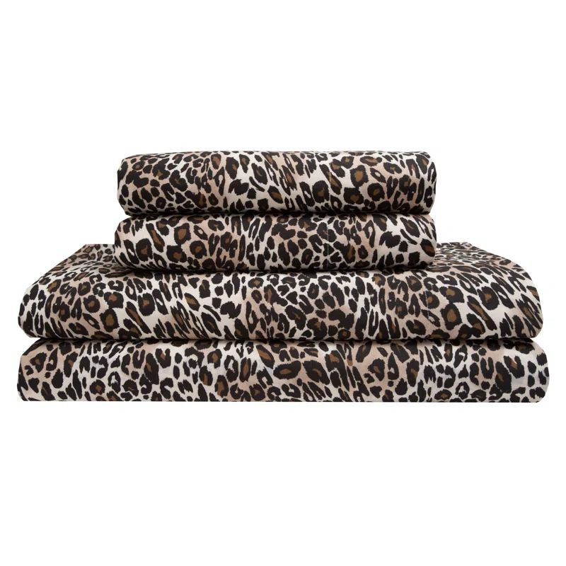 Twin Gray Satin Microfiber Leopard Print Sheet Set
