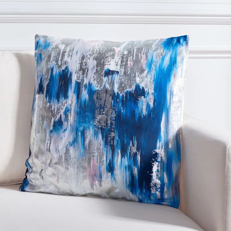 Andrine 18" Blue and Silver Abstract Throw Pillow