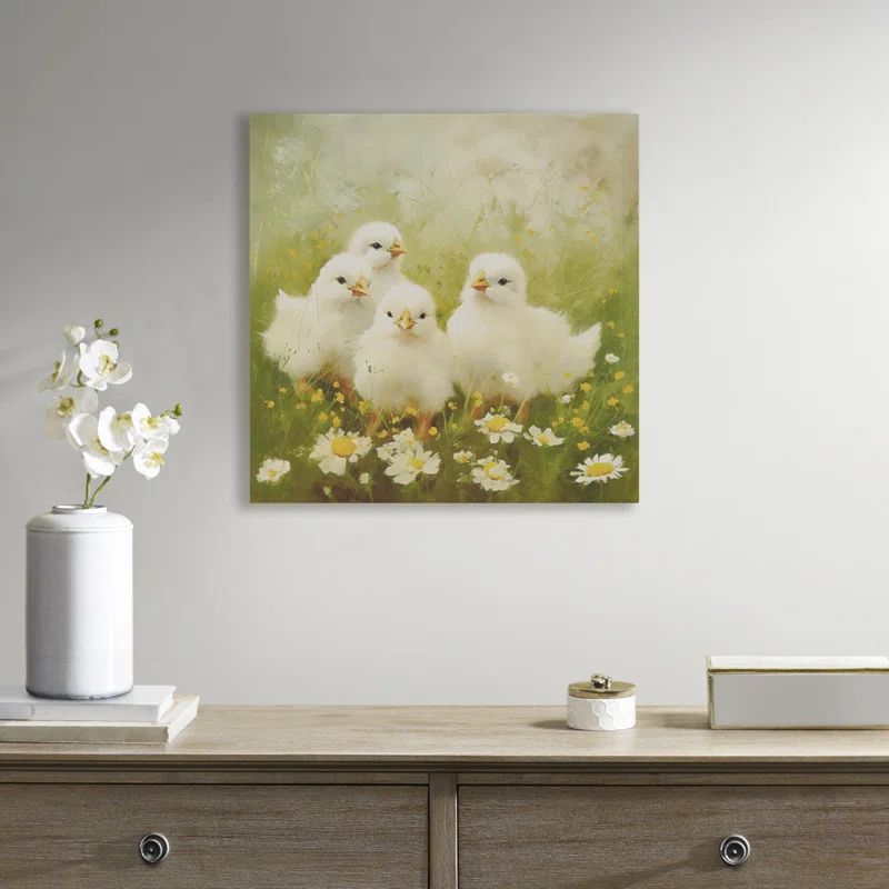 Sunshine Chicks Green and White Canvas Wall Art
