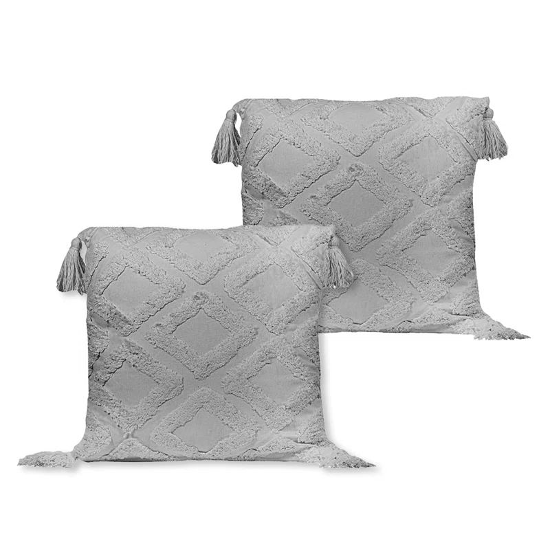 Grey Cotton Tassel Square Throw Pillows Set of 2