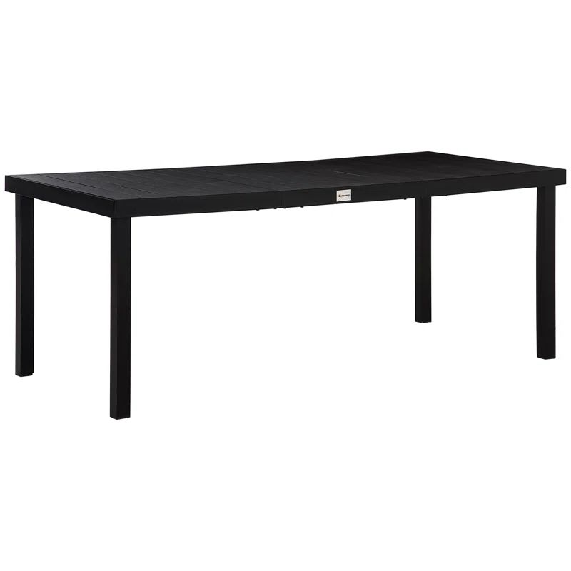 Rectangular Black Aluminum Outdoor Dining Table with Faux Wood Top