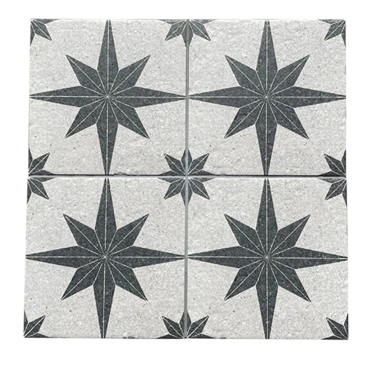 Compass Star 8" x 8" White and Charcoal Porcelain Wall & Floor Tile
