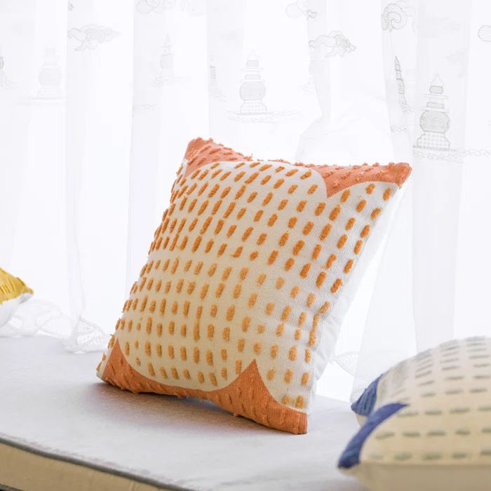 Coral Handwoven Cotton Box Throw Pillow with Textured Accent