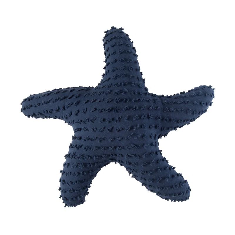 Navy Cotton Embroidered Starfish Shaped Accent Pillow