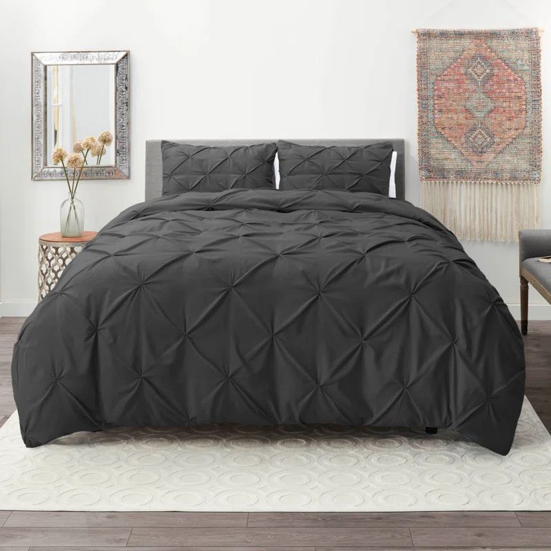 Full Stone Gray Pintuck Microfiber Duvet Cover Set