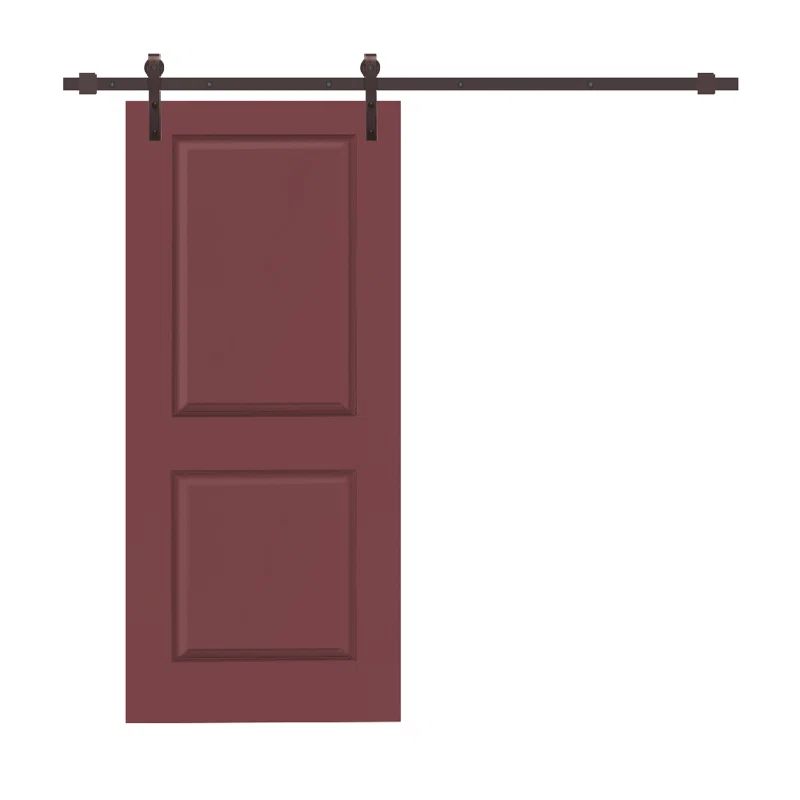 Maroon Stained MDF 2-Panel Barn Door Kit with Matte Black Hardware, 30" x 80"