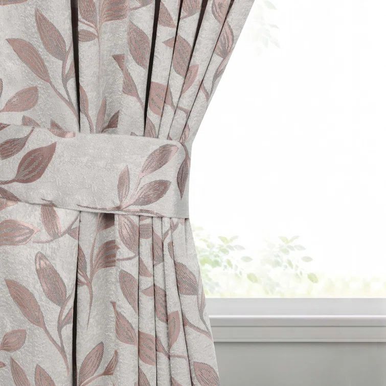 Bronze Polyester Blackout Curtains with Leaf Pattern, 42" x 63"