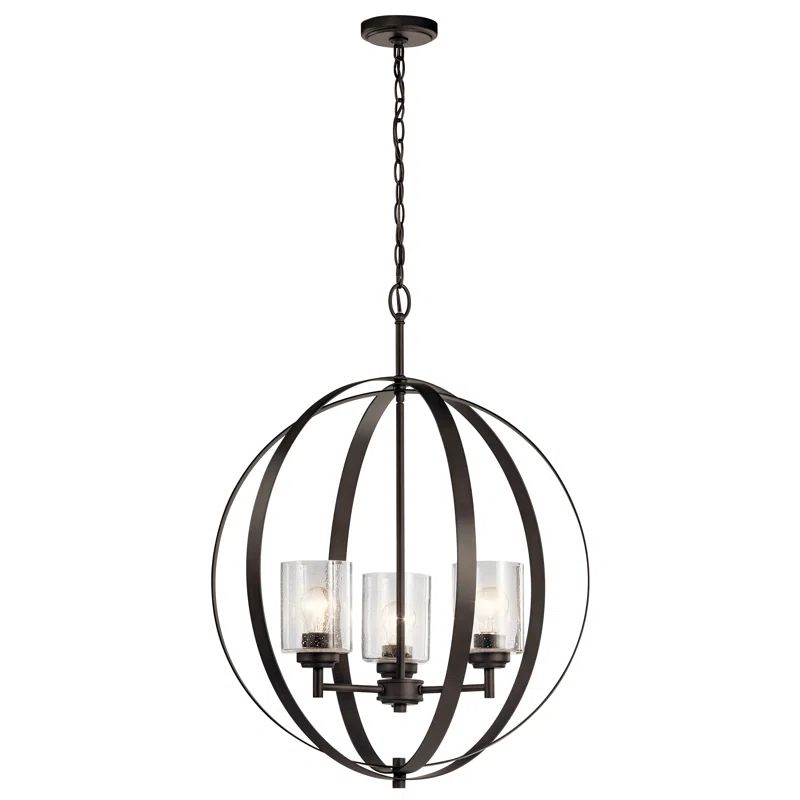 Winslow 17" Black and Bronze Globe Chandelier with Clear Glass Shades