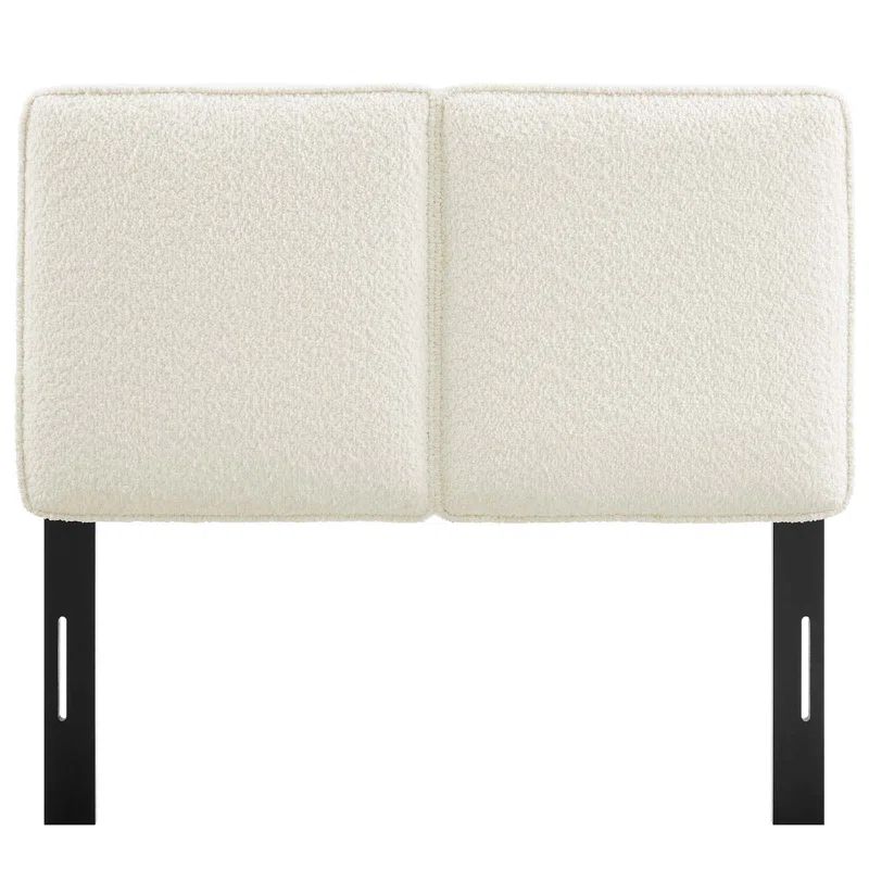 Cream Boucle Upholstered Twin Headboard with Wood Legs
