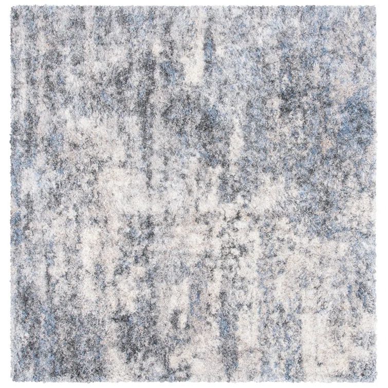 Ivory and Grey Synthetic Shag Square Area Rug