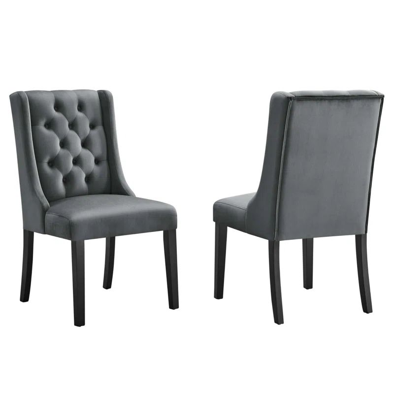 Baronet Gray Velvet Upholstered High Back Side Chair Set