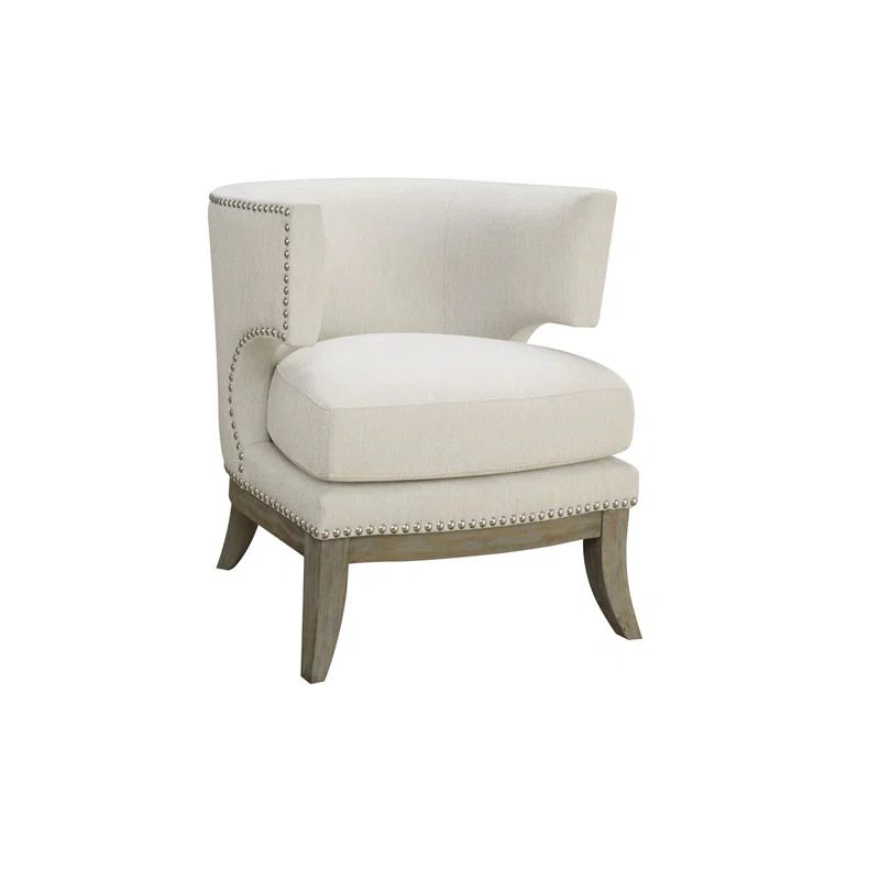 White Barrel Back Accent Chair with Nailhead Trim