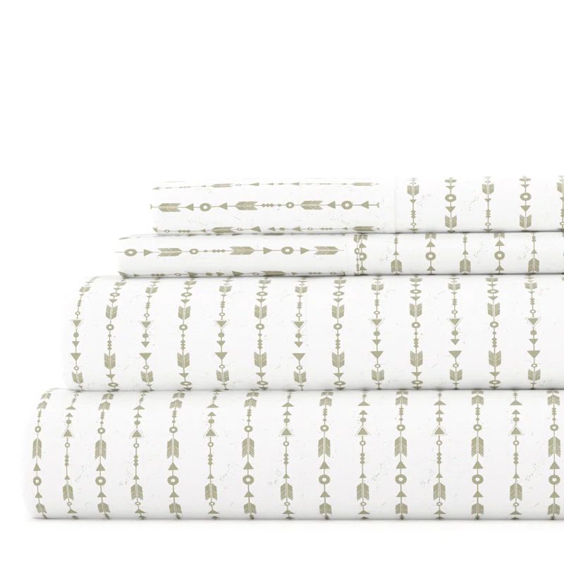 Sage Beaded Arrows Print Microfiber Full Sheet Set