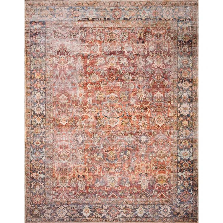 Layla Red and Marine Distressed Bohemian Runner Rug