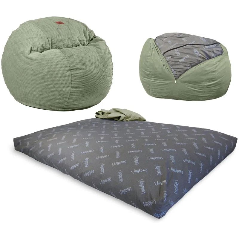 Moss Green Chenille Full Convertible Bean Bag Chair