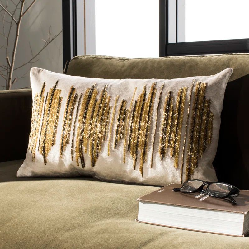 Deston Darling Beige and Gold 12" x 36" Rectangle Pillow