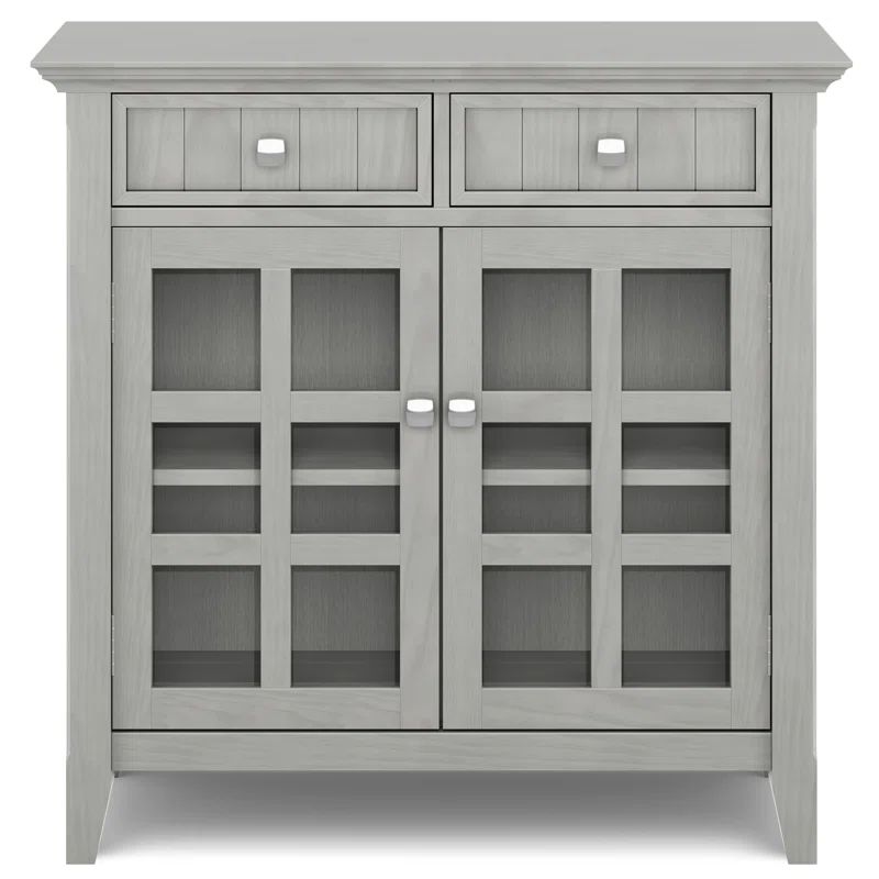 Fog Grey Solid Wood Transitional Storage Cabinet with Adjustable Shelving