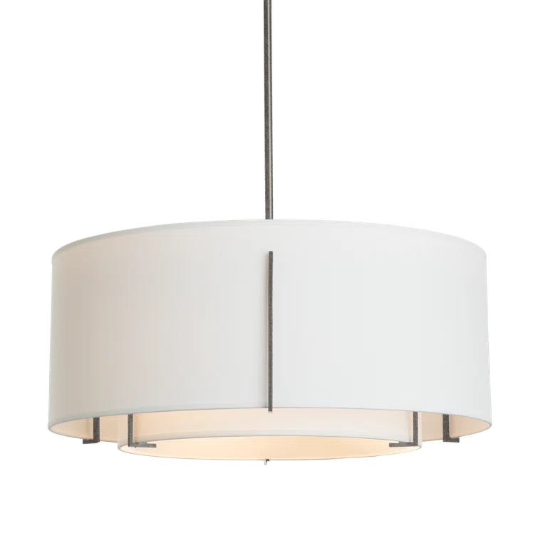 Exos Double Shade Drum Pendant in Opaque Natural Iron and Anna