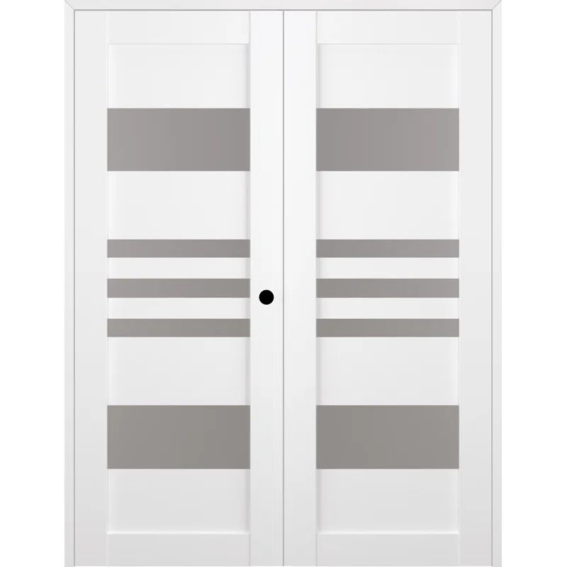 Bianco Noble Frosted Glass and Pine Double French Door