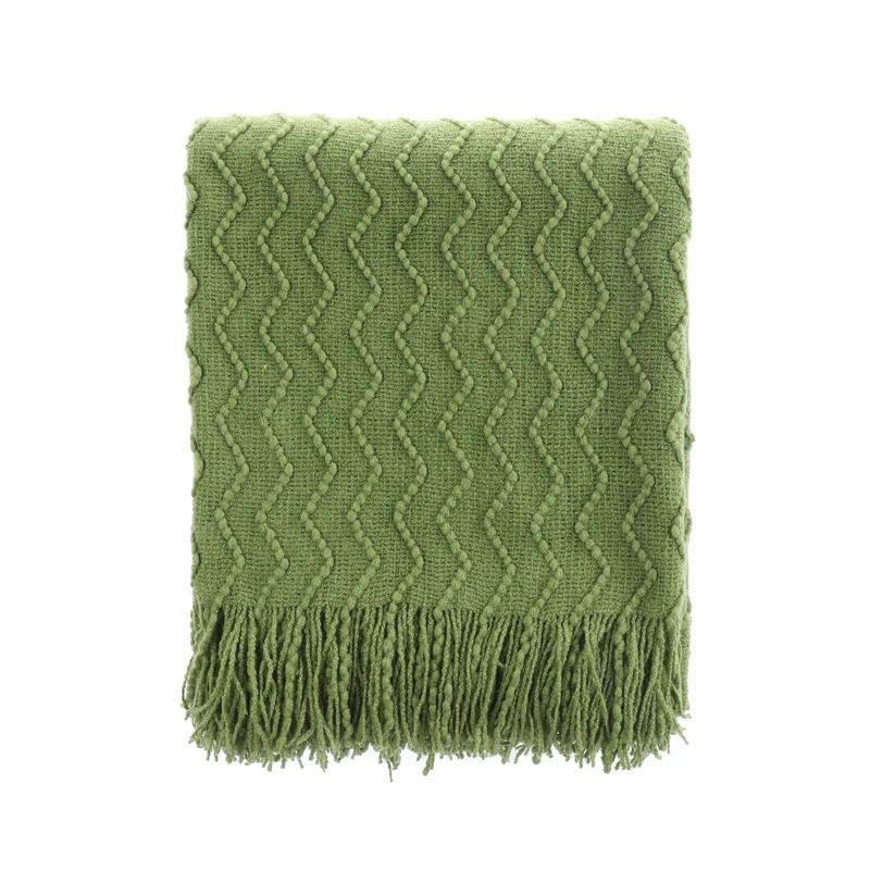 Green Knitted Wool Throw Blanket with Tassels, 50"x60"