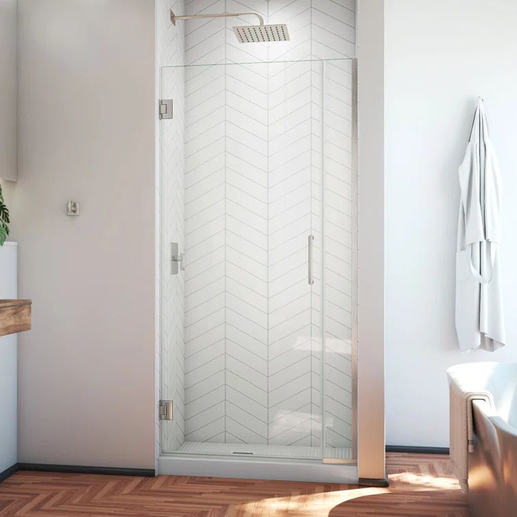 Unidoor Plus Frameless Clear Glass Hinged Shower Door with Black Hardware
