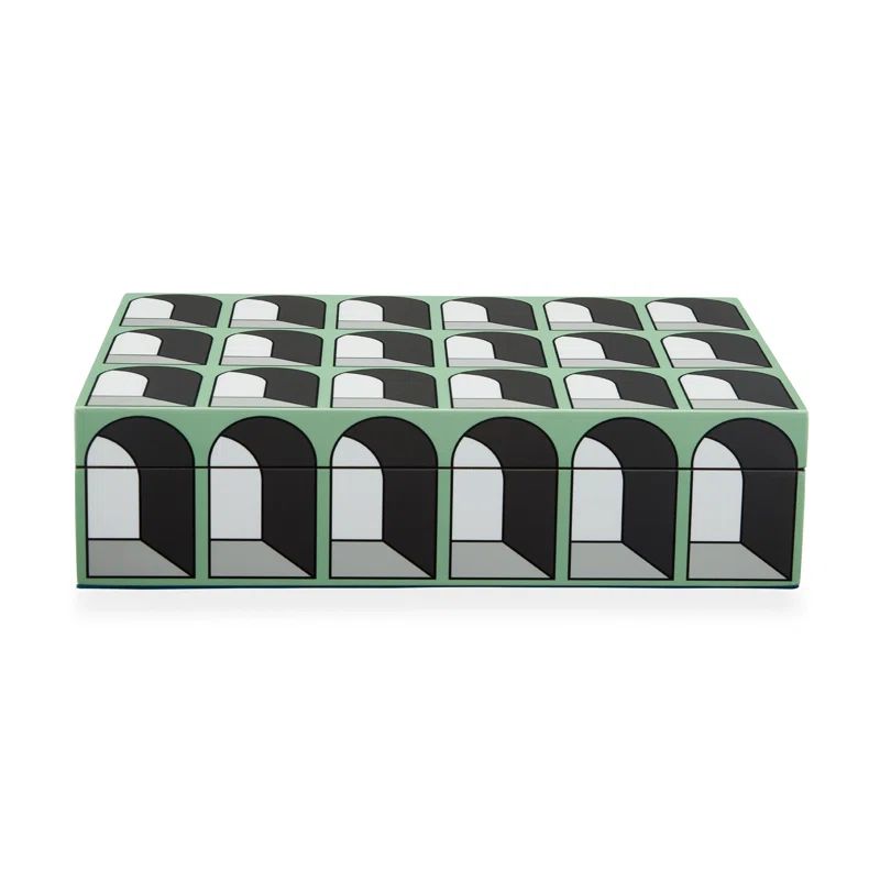 Large Green Lacquer Stacking Box with Fabric Interior