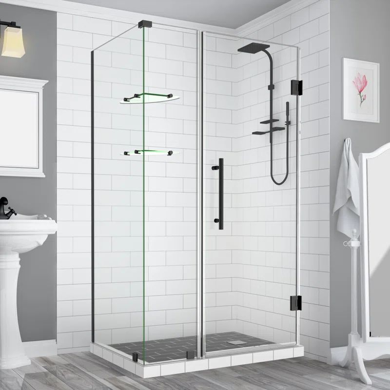 Bromley GS Frameless Matte Black Hinged Shower Enclosure with Clear Glass