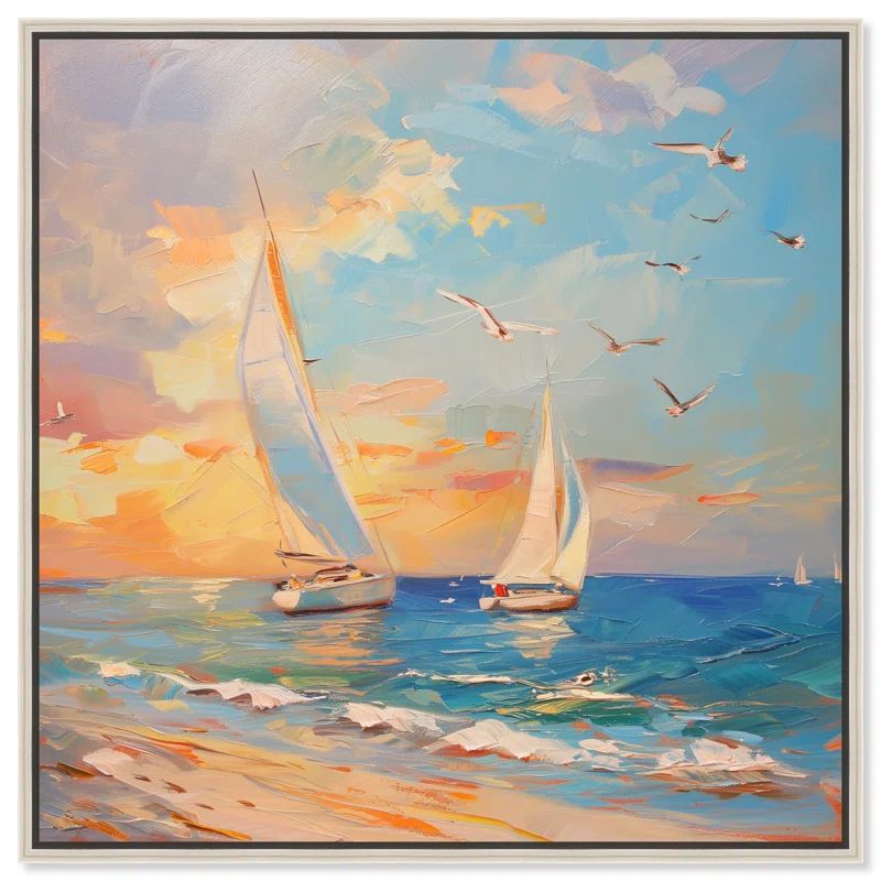 Sailboats in the Sunset Coastal Wrapped Canvas Wall Art, 24" x 24"