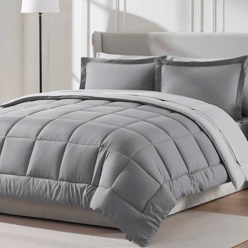 Full Grey Reversible Microfiber Bed in a Bag Set