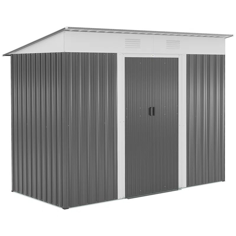 8' x 4' Black and White Metal Outdoor Storage Shed with Windows