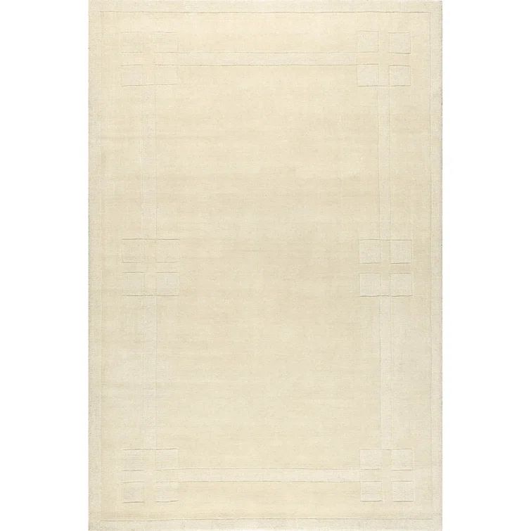 Ivory Rectangular Handmade Wool Area Rug