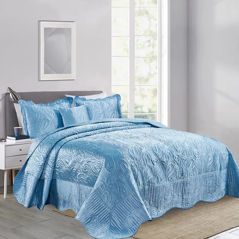 Aquatic Oversized King Microfiber and Satin Bedspread Set