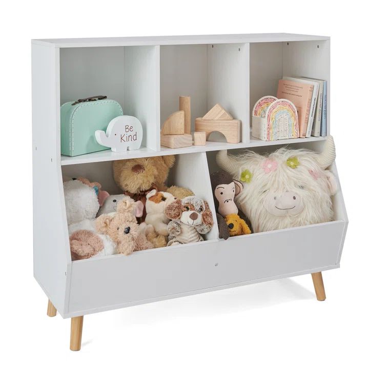 White Wooden Kids Toy Storage Cubby with Feet