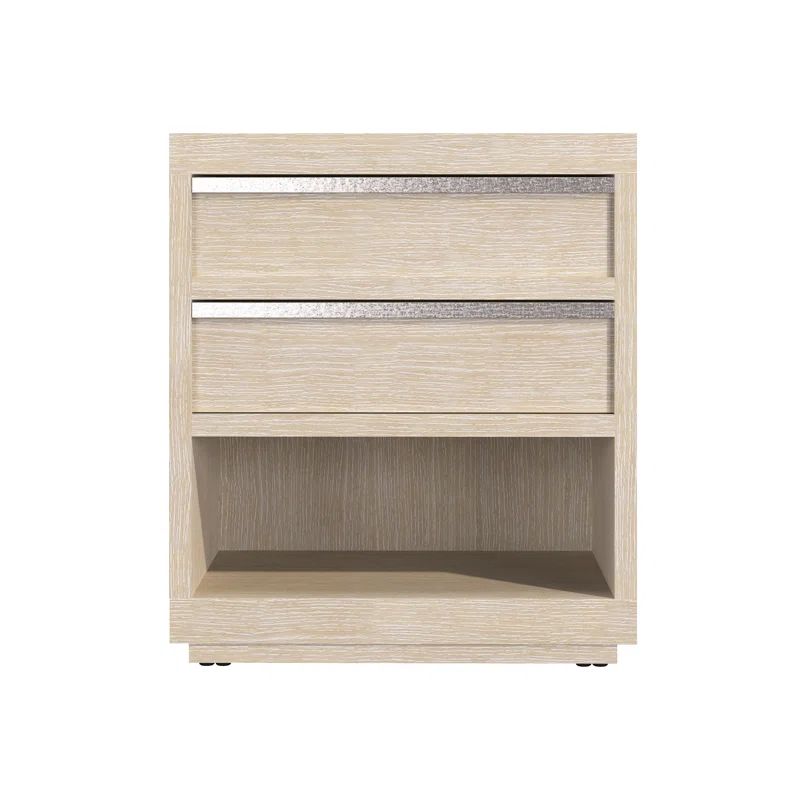 Transitional Beige Ash and Oak 2-Drawer Nightstand