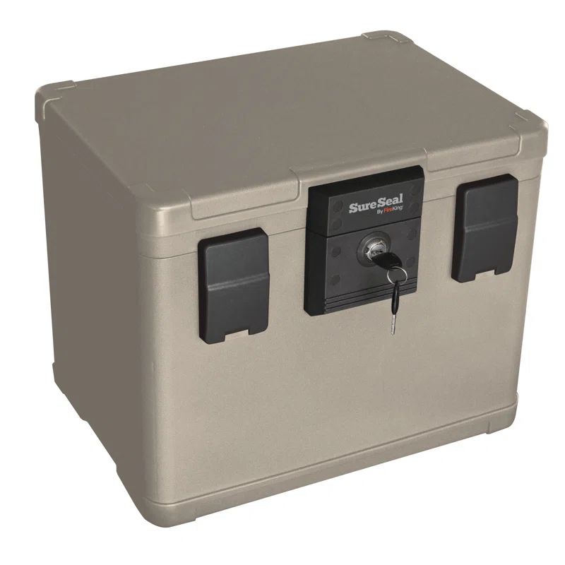 Taupe 0.6 CuFt Waterproof Fireproof Chest with Key Lock