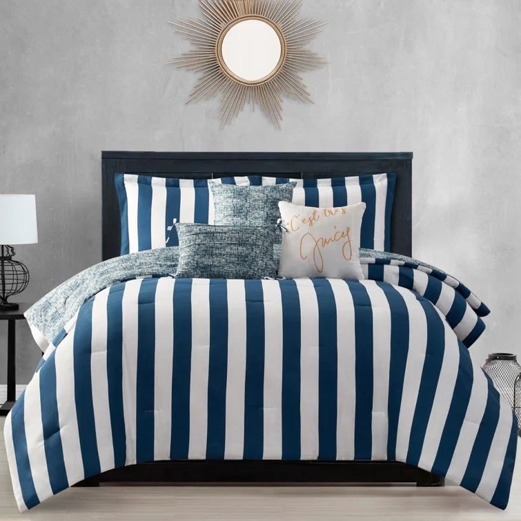 Full Regal Blue and White Microfiber Reversible Bedding Set