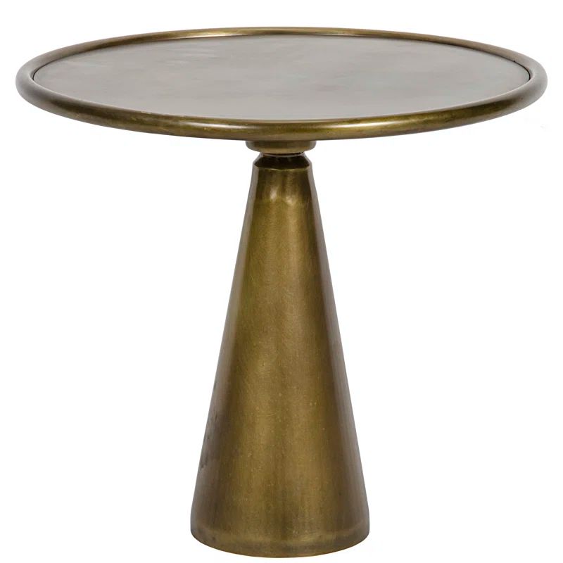Hiro Antique Brass Round Metal & Glass Pedestal End Table