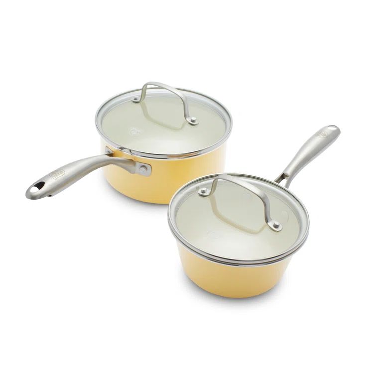Yellow Ceramic Nonstick Saucepan Set with Stainless Steel Handles