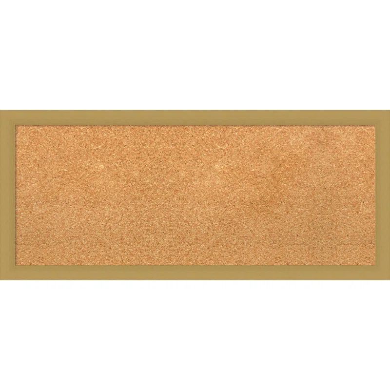 Natural Cork Bulletin Board with Gold Plastic Frame, 14" x 32"